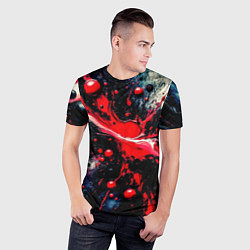 Футболка спортивная мужская Разлитая красная масляная краска на чёрном, цвет: 3D-принт — фото 2