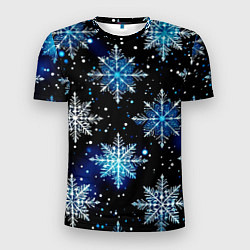 Футболка спортивная мужская Стилизованный чёрно-синий со снежинками, цвет: 3D-принт