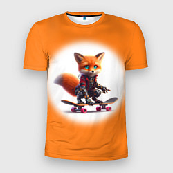 Футболка спортивная мужская Cyber fox cub is a cool skateboarder - ai art, цвет: 3D-принт