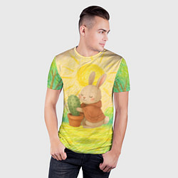 Футболка спортивная мужская Заяц обнимает кактус, цвет: 3D-принт — фото 2