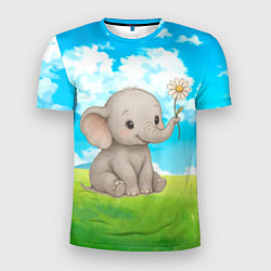 Футболка спортивная мужская Слоненок с цветочком, цвет: 3D-принт