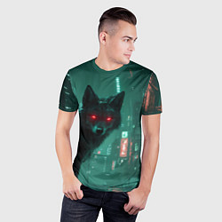 Футболка спортивная мужская Лиса в сияющими глазами в стиле киберпанк, цвет: 3D-принт — фото 2