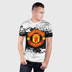 Футболка спортивная мужская Манчестер Юнайтед черно белые краски лого, цвет: 3D-принт — фото 2