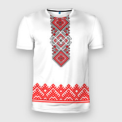 Футболка спортивная мужская Славянская вышиванка с узорами и оберегом, цвет: 3D-принт