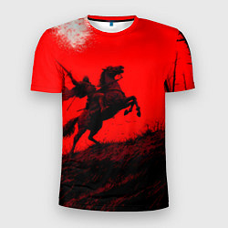 Футболка спортивная мужская Всадник на коне - красный фон, цвет: 3D-принт