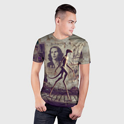 Футболка спортивная мужская Пришелец идёт вдоль стены с рваными афишами, цвет: 3D-принт — фото 2