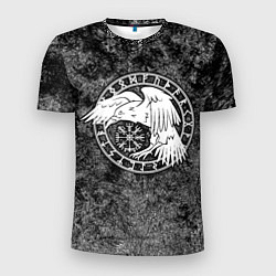 Футболка спортивная мужская Ворон в круге рун и компас вегвизир, цвет: 3D-принт