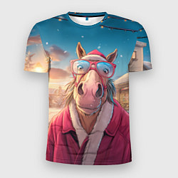 Футболка спортивная мужская Удивленная лошадь в очках, цвет: 3D-принт