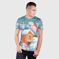 Футболка спортивная мужская Дети во дворе лепят снеговика, цвет: 3D-принт — фото 2