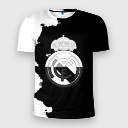 Футболка спортивная мужская Реал Мадрид черно белые краски, цвет: 3D-принт