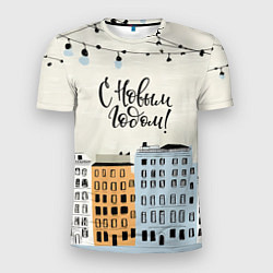 Футболка спортивная мужская С новым годом - новогодний городок, цвет: 3D-принт