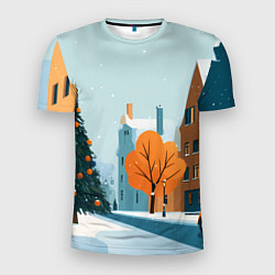 Футболка спортивная мужская Новогодняя улица, цвет: 3D-принт