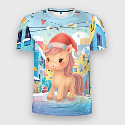 Футболка спортивная мужская Лошадка с новогоднем венком, цвет: 3D-принт