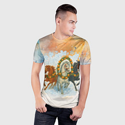 Футболка спортивная мужская Новогодняя тройка лошадей с мандаринами, цвет: 3D-принт — фото 2