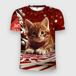 Футболка спортивная мужская Рыжий Новогодний котенок, цвет: 3D-принт