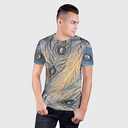 Футболка спортивная мужская Синие перья с самоцветами, цвет: 3D-принт — фото 2