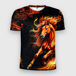 Футболка спортивная мужская Огненный конь в русской хохломе, цвет: 3D-принт