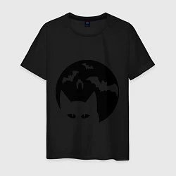 Футболка хлопковая мужская Луна с котами, цвет: черный