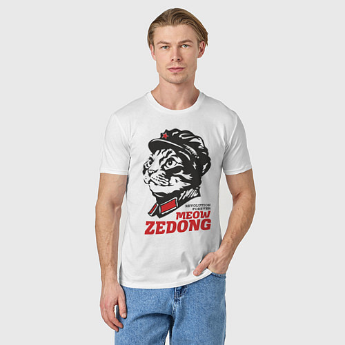 Мужская футболка Meow Zedong Revolution forever / Белый – фото 3