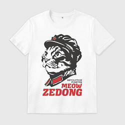 Футболка хлопковая мужская Meow Zedong Revolution forever, цвет: белый
