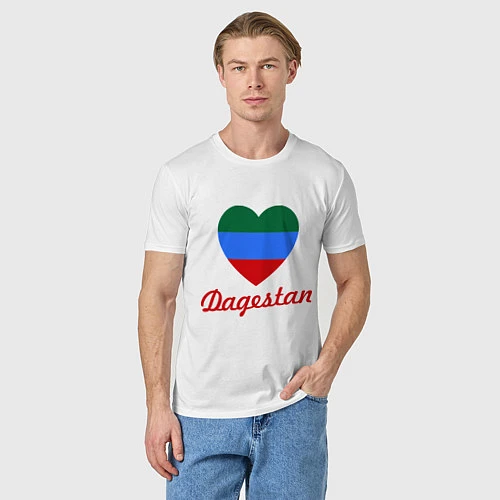Мужская футболка Dagestan: Heart Flag / Белый – фото 3