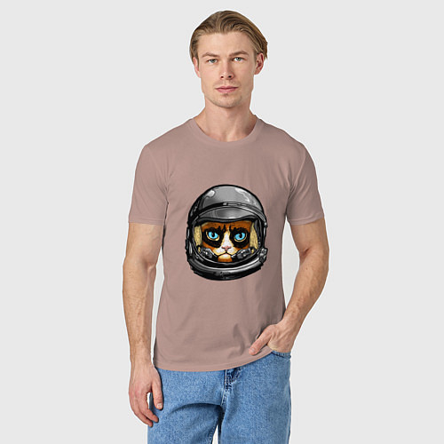 Мужская футболка Кот космонавт / Пыльно-розовый – фото 3