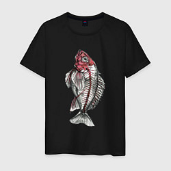 Футболка хлопковая мужская Скелет рыбы, цвет: черный
