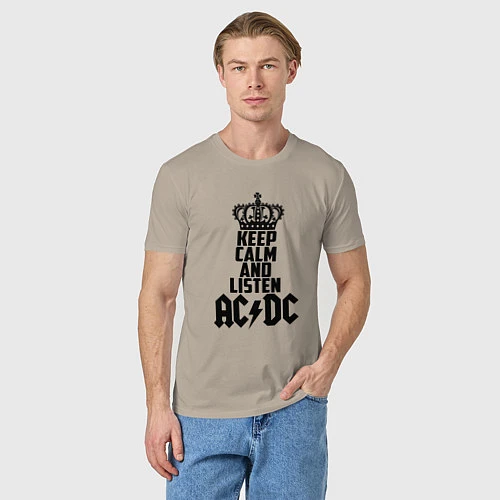 Мужская футболка Keep Calm & Listen AC/DC / Миндальный – фото 3