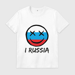 Футболка хлопковая мужская Раша смайл, цвет: белый