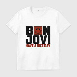 Футболка хлопковая мужская Bon Jovi: Nice day, цвет: белый