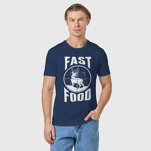 Мужская футболка FAST FOOD олень в прицеле / Тёмно-синий – фото 3