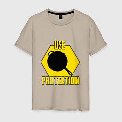 Футболка хлопковая мужская Use Protection, цвет: миндальный