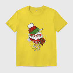 Футболка хлопковая мужская Котик в шапке, цвет: желтый