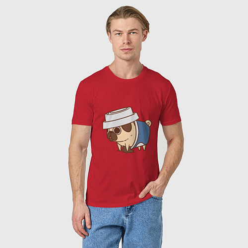 Мужская футболка Мопс-латте / Красный – фото 3