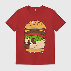 Футболка хлопковая мужская Мопс-бургер, цвет: красный