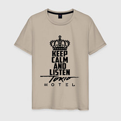 Футболка хлопковая мужская Keep Calm & Listen Tokio Hotel, цвет: миндальный