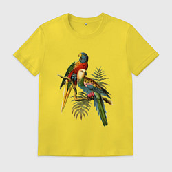 Футболка хлопковая мужская Тропические попугаи, цвет: желтый