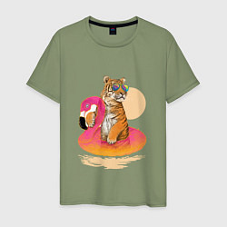 Футболка хлопковая мужская Тигр на фламинго, цвет: авокадо