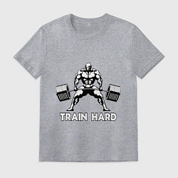 Футболка хлопковая мужская Train hard тренируйся усердно, цвет: меланж