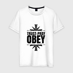 Футболка хлопковая мужская Trust pray Obey, цвет: белый