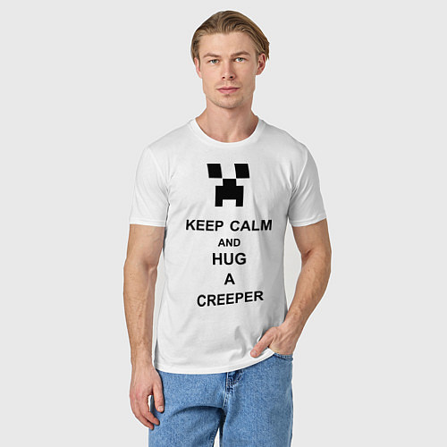 Мужская футболка Keep Calm & Hug A Creeper / Белый – фото 3