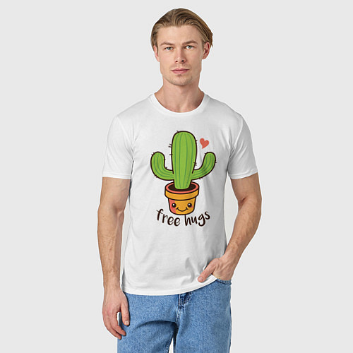 Мужская футболка Cactus: free hugs / Белый – фото 3