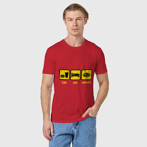 Мужская футболка Еда, сон и Subaru / Красный – фото 3