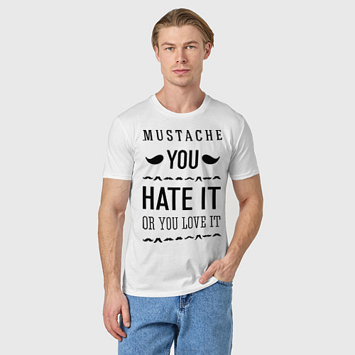 Мужская футболка Mustache - hate or love / Белый – фото 3