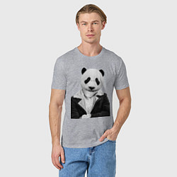 Футболка хлопковая мужская Панда в свитере, цвет: меланж — фото 2