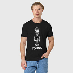 Футболка хлопковая мужская Live fast die young, цвет: черный — фото 2