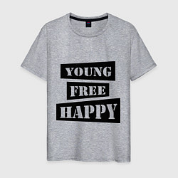 Футболка хлопковая мужская Young free happy, цвет: меланж