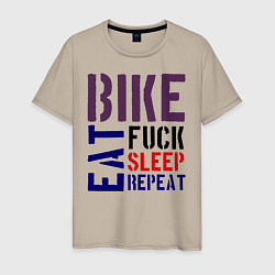 Футболка хлопковая мужская Bike eat sleep repeat, цвет: миндальный