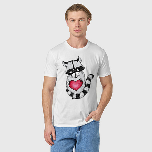 Мужская футболка Енот с сердцем / Белый – фото 3