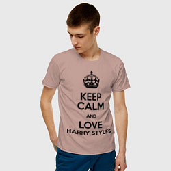 Футболка хлопковая мужская Keep Calm & Love Harry Styles цвета пыльно-розовый — фото 2